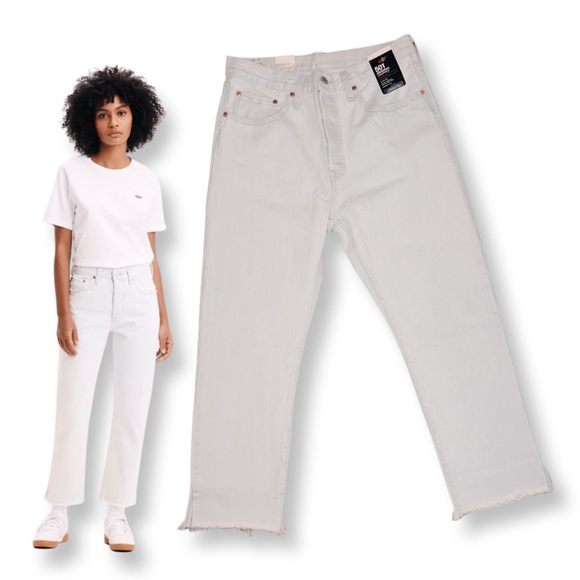 Levis Premium 501 Original Cropped Light Indigo - Blue - Picture 3 of 16